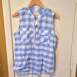 Michael Kors Plaid Chest-Pockets Drawstring Blouse